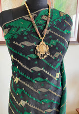 SURANJANA- BLACK JAMdANI SAREE WITH GREEN ZARI MOTIFS