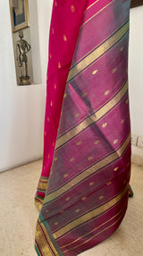 MEDHASVI – MAGENTA KANJIVARAM WITH TEAL ACCENTS AND ZARI DETAILING