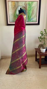 MEDHASVI – MAGENTA KANJIVARAM WITH TEAL ACCENTS AND ZARI DETAILING