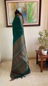SPOORTHI — GREEN BANARASI WITH FLORALS AND PEACOCK DETAILS