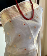 FARAH – METALLIC GREY TISSUE KATAN WITH MEENAKARI AND ZARI