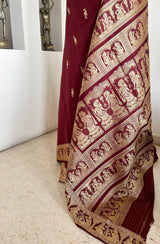 DEERIKA - CHOCOLATE BROWN BALUCHARI WITH GOLDEN THREAD NARRATIVES