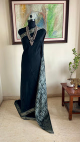ZAREEN – VINTAGE BLACK KATAN BANARASI REGAL WEAVE