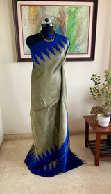 VAKUL – BLUE TEMPLE BORDERS ON GREY KANJIVARAM SILK