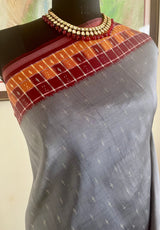 SHLOKA- GREY CONTEMPORARY IKKAT SAREE WITH GEOMETRIC BORDERS
