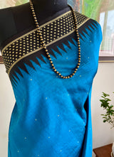 SUJANI – LUMINOUS BLUE BOMKAI SILK WITH TEMPLE AND EXQUISITE AANCHAL