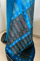 SUJANI – LUMINOUS BLUE BOMKAI SILK WITH TEMPLE AND EXQUISITE AANCHAL