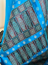 SUJANI – LUMINOUS BLUE BOMKAI SILK WITH TEMPLE AND EXQUISITE AANCHAL