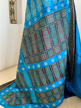 SUJANI – LUMINOUS BLUE BOMKAI SILK WITH TEMPLE AND EXQUISITE AANCHAL