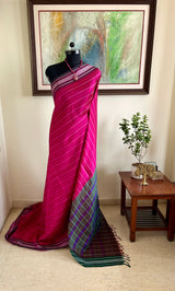 VALLI – PINK STRIPED KANJIVARAM WITH VIBRANT CHECKED AANCHAL