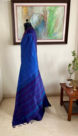 PREMAVATHI- BLUE KANJIVARAM SILK SAREE WITH PINK STRIPES