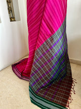 VALLI – PINK STRIPED KANJIVARAM WITH VIBRANT CHECKED AANCHAL