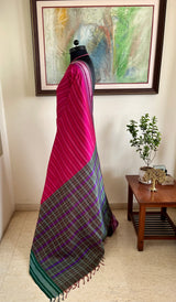 VALLI – PINK STRIPED KANJIVARAM WITH VIBRANT CHECKED AANCHAL