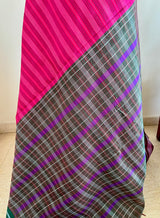 VALLI – PINK STRIPED KANJIVARAM WITH VIBRANT CHECKED AANCHAL