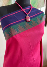 ANURITHA – FUSCHIA PINK KANJIVARAM WITH CONTRAST TEMPLE MOTIFS