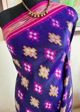 ISHRA - PURPLE DOUBLE IKAT POCHAMPALLY SAREE WITH MAGENTA AANCHAL