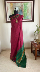DHAVIKA - RED MAROON KANJIVARAM SILK SAREE WITH CHECKED WEAVE