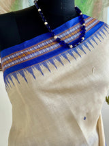 SUSHRITA – CREAM KHANDUA TUSSAR WITH RUDRAKSHA BORDER AND BANDHA AANCHAL