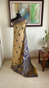 SURANGANA- BEIGE NAVY BALUCHARI SILK SAREE WITH RAMAYANA MOTIFS