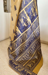 SURANGANA- BEIGE NAVY BALUCHARI SILK SAREE WITH RAMAYANA MOTIFS