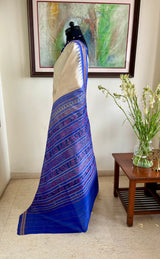 SUSHRITA – CREAM KHANDUA TUSSAR WITH RUDRAKSHA BORDER AND BANDHA AANCHAL