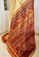 RUPALIKA – BEIGE AND BROWN KHANDUA TUSSAR WITH BANDHA AANCHAL