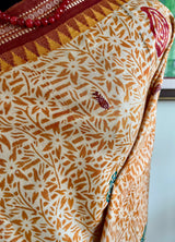 PRANISHA- LIGHTWEIGHT CREAM BOMKAI SILK SAREE WITH BLOCK PRINTED FLORALS