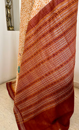 PRANISHA- LIGHTWEIGHT CREAM BOMKAI SILK SAREE WITH BLOCK PRINTED FLORALS