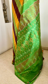 MANJUSHREE POCHAMPALLY IKAT STRIPES IN GREEN MUSTARD AND MAROON