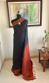 LATHANGI - BLACK KANJIVARAM WITH RUST OCHRE WOVEN BORDER