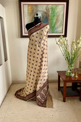 BRIJITA – CREAM KATAN SILK WITH FLORAL AANCHAL DETAIL