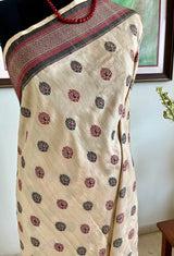 BRIJITA – CREAM KATAN SILK WITH FLORAL AANCHAL DETAIL