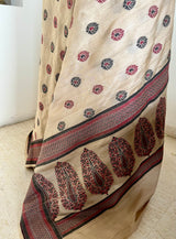 BRIJITA – CREAM KATAN SILK WITH FLORAL AANCHAL DETAIL