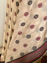 BRIJITA – CREAM KATAN SILK WITH FLORAL AANCHAL DETAIL