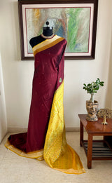 SHACHI – MAROON BOMKAI SILK WITH RUDRAKSHA BORDER AND DECORATIVE AANCHAL