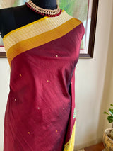 SHACHI – MAROON BOMKAI SILK WITH RUDRAKSHA BORDER AND DECORATIVE AANCHAL