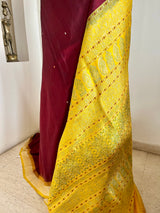 SHACHI – MAROON BOMKAI SILK WITH RUDRAKSHA BORDER AND DECORATIVE AANCHAL