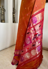 PARISHI- RUST BROWN PAITHANI WITH ZARI PEACOCK AANCHAL