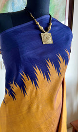 SUBHIKA- GOLDEN MUSTARD KANJIVARAM WITH NAVY TEMPLE BORDERS