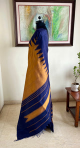 SUBHIKA- GOLDEN MUSTARD KANJIVARAM WITH NAVY TEMPLE BORDERS