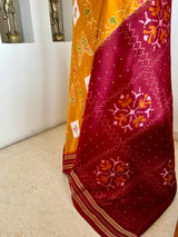 IRAVI- MUSTARD POCHAMPALLY IKAT SAREE WITH FLORAL AND BUTTERFLY MOTIFS