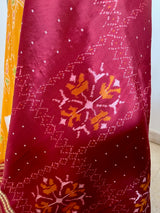 IRAVI- MUSTARD POCHAMPALLY IKAT SAREE WITH FLORAL AND BUTTERFLY MOTIFS