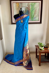 VASINI- BLUE PAITHANI WITH MOR KUNDA AANCHAL DETAIL
