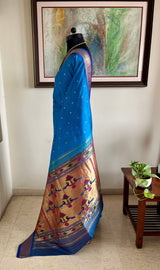 VASINI- BLUE PAITHANI WITH MOR KUNDA AANCHAL DETAIL