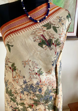 MEHALIKA- RUST-EDGED CREAM VIDARBHA TUSSAR SAREE WITH HAND-PAINTED LOOK