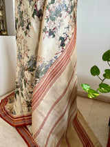 MEHALIKA- RUST-EDGED CREAM VIDARBHA TUSSAR SAREE WITH HAND-PAINTED LOOK