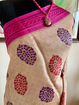 ASHWIKA – TUSSAR SILK IN BEIGE WITH FLORAL CHEVRON DETAILING