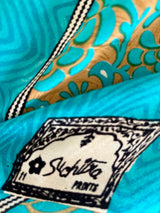 AANYA – DARK BEIGE CREPE SILK WITH BLUE FLORAL DETAILING