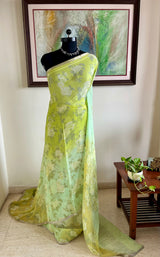 AARANUYA – FLORAL PRINTED PURE CHIFFON SAREE WITH ZARI