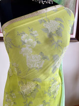 AARANUYA – FLORAL PRINTED PURE CHIFFON SAREE WITH ZARI